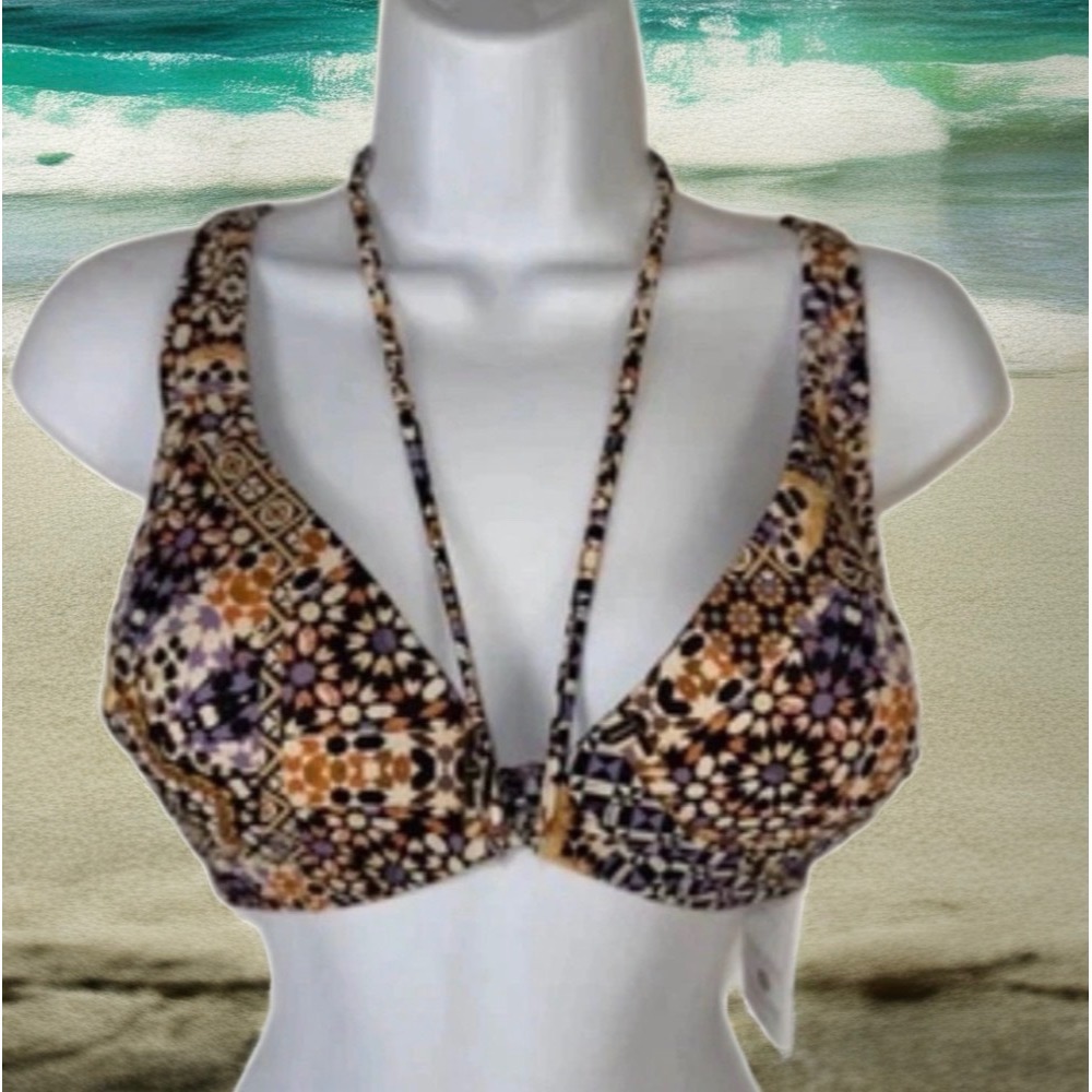 Shade &โ Shore Bikini Top Women 34C Multicolor Mosaic Geometric Swimwear